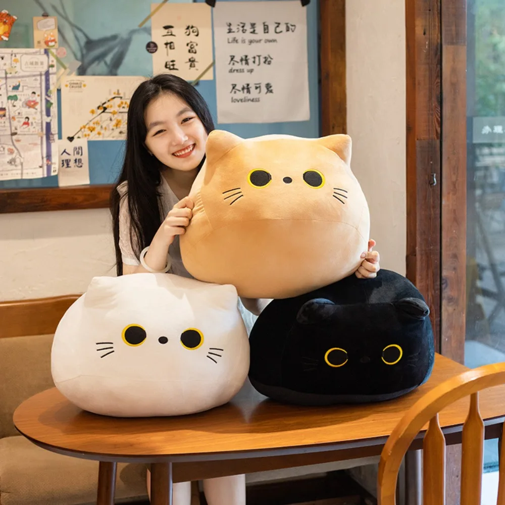 Ins 10/30 ซม.สีดําหมอนตุ๊กตาแมวการ์ตูนหัวแมว Plushie ตุ๊กตาของเล่นจี้ขนาดเล็กสาว