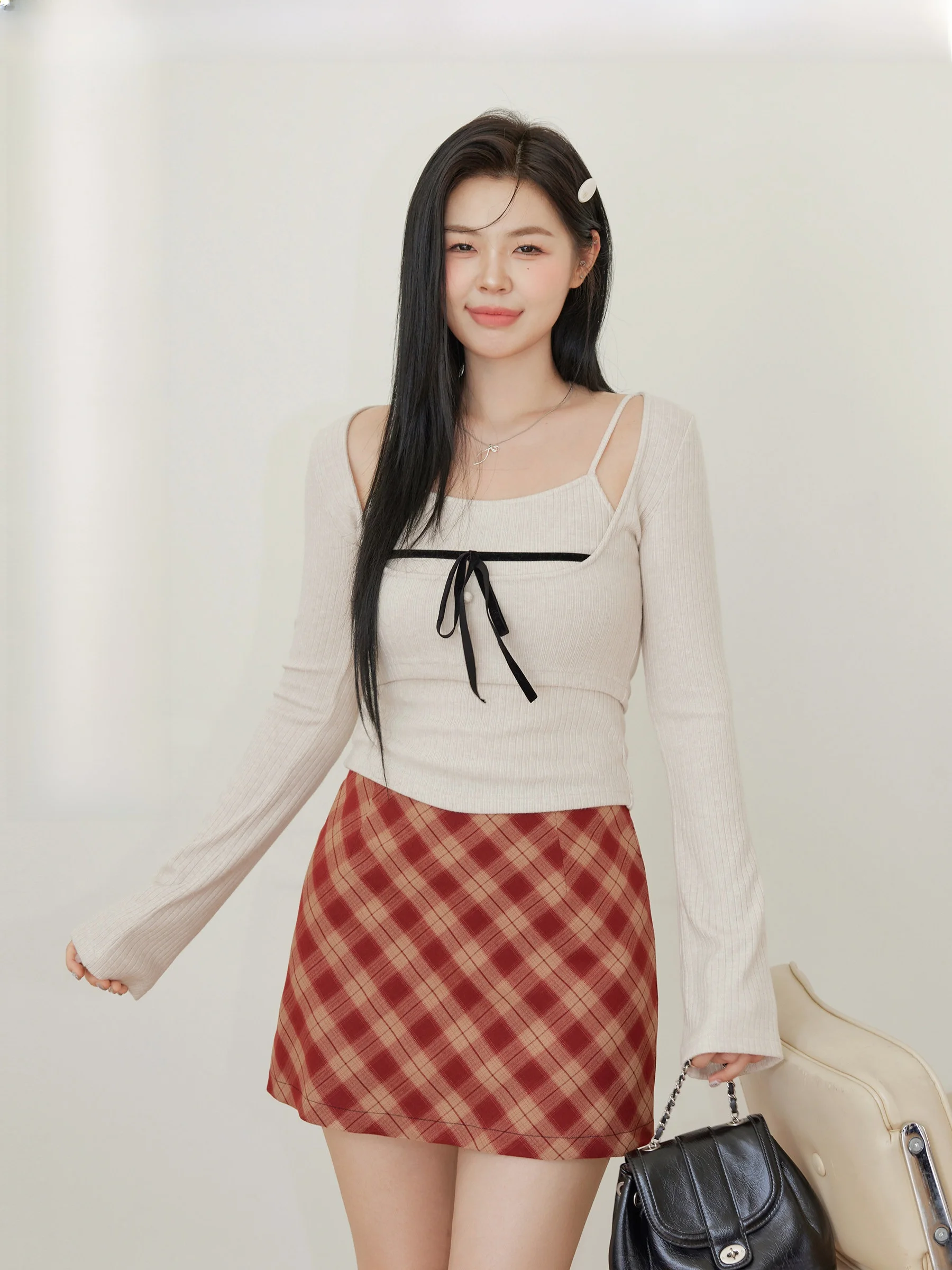 

Вязаный комплект из двух предметов Long Sve больших размеров, дизайн с ремешком Pure Desire, Studio J243SSTZ026, осень 2024, женская модная женская одежда