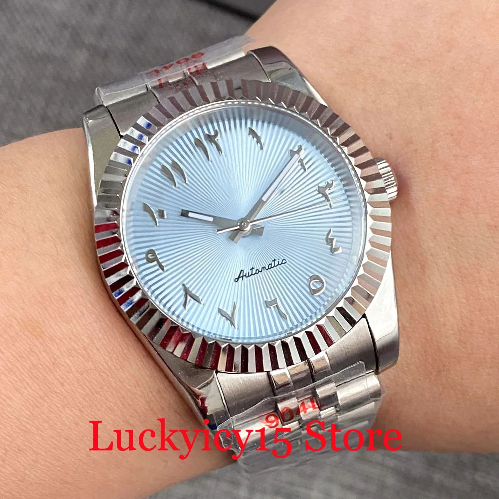 20Bar Tandorio 36MM/39MM Fluted Bezel Sky Blue/Black Dial With Arabic Numerals Automatic NH35A PT5000 Men Watch Sapphire Glass