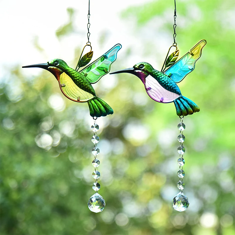 Crystal Hummingbird Sun Catcher with Clear Ball Prism, Hanging Crystal Ornaments for Home, Garden, Office Decoration