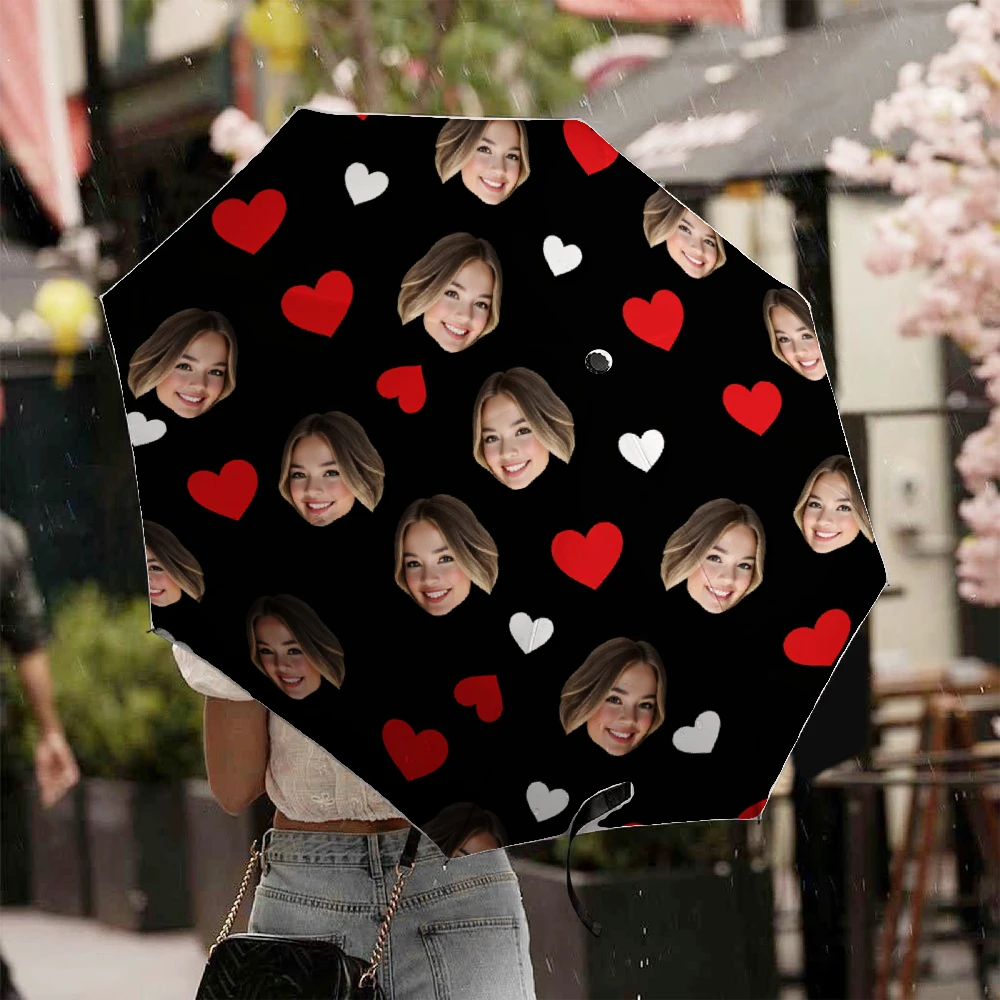 Custom Print Folding Umbrella, Personalized Pattern Photo Customized Compact Travel Umbrella, Windproof Water Repellent UPF50+