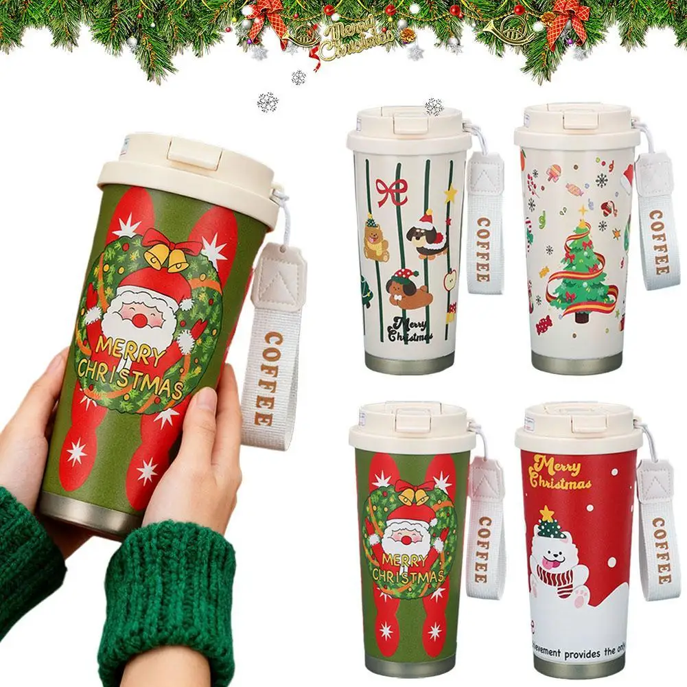 

1pcs Christmas Cup Portable Coffee Mug Stainless Steel Vacuum Flasks Cold&Hot Insulated Xmas Gift Cup Santa Claus Mug
