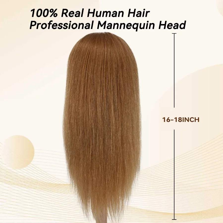 Cabeza de maniquí realista con 100 cabello humano para práctica de peinado con un diseño de abrazadera segura y featu facial realista