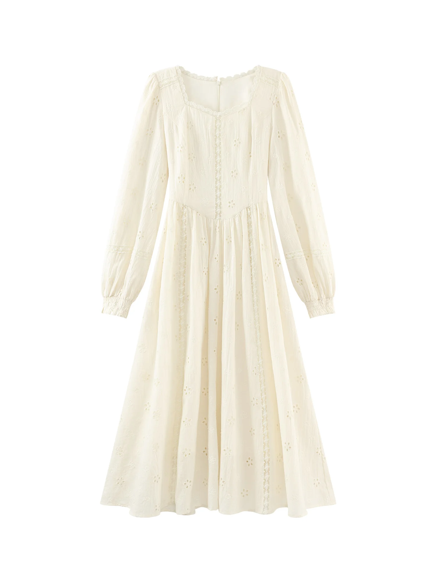 Vestido largo elegante y dulce de Encaje Vintage con mangas abullonadas, vestido largo ajustado de otoño con cintura acampanada y plisado de estilo francés para mujer