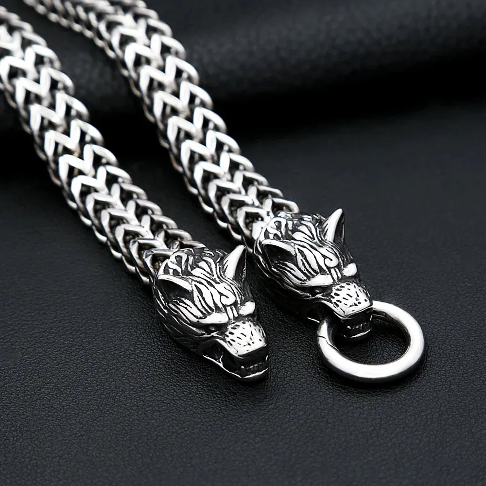 Vintage Viking Wolf Head Heavy Cuban Chain Stainless Steel Bracelet For Men Women Hip Hop Rock Personality Fashion Jewelry Gifts