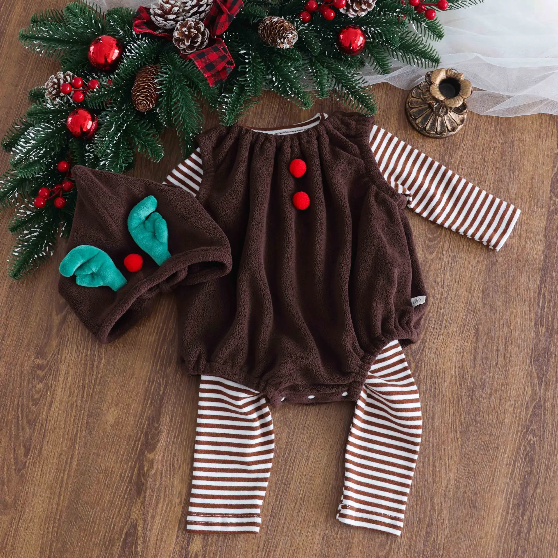 Weihnachten niedlichen Elf Party Neugeborenen Kleidung Hut 2 Stück bequem und weich 0-24m Jungen Mädchen Frühling Herbst Weihnachten Baby Overall – Detail 13