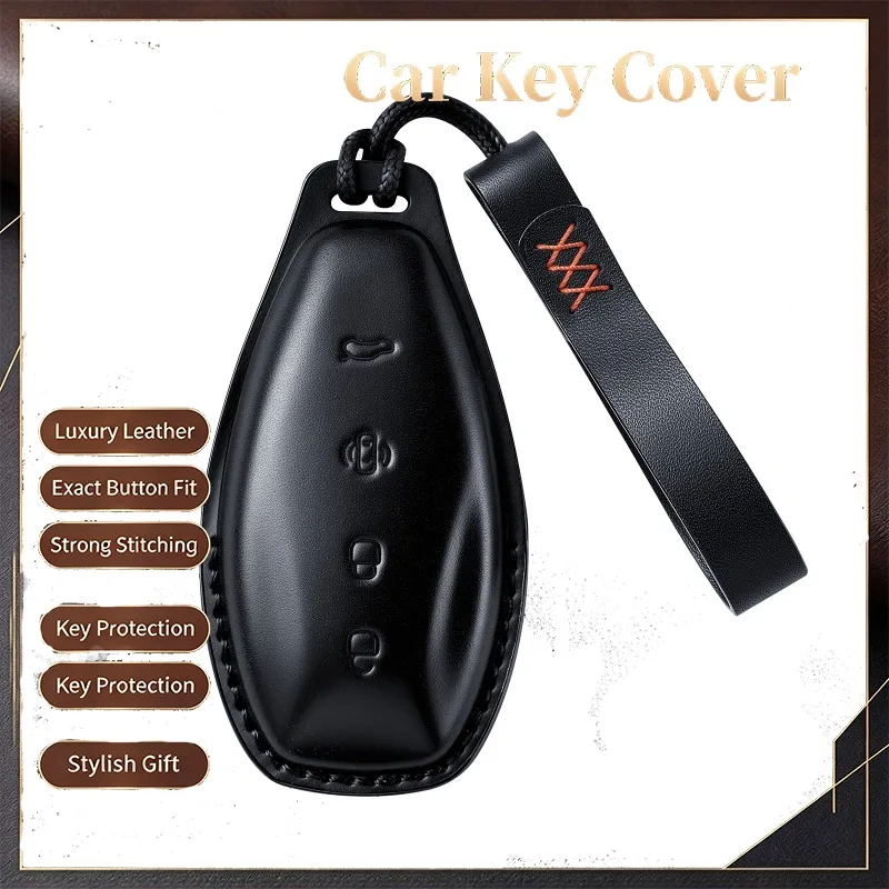 For Hongqi HS5 Pro HS3 PHEV H9 H6 Tiangong 08 2026 Genuine Leather Car Key Case Cover Key Fob Lanyard Rope