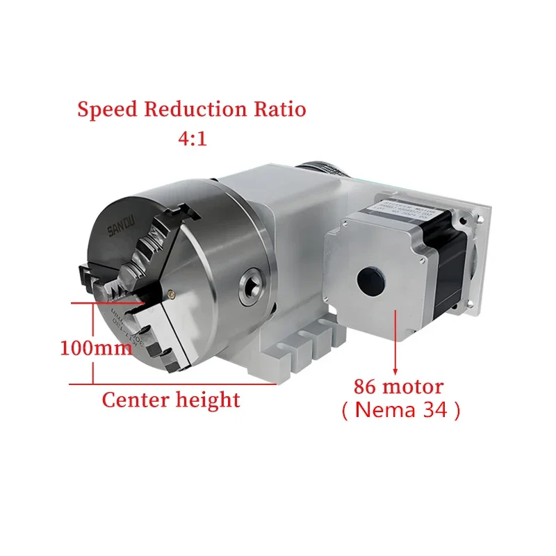 Rotary Axis 4th A 86mm Nema34 Motor 5M-H100-4-130 LY CNC Router Machine 130mm Chuck 3 Jaws 4 Hollow Shaft Φ30mm Milling Tools