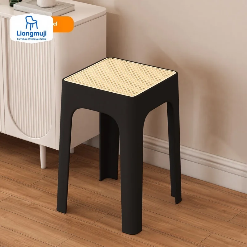 

Thickened Plastic Dining Stools for Home Living Room Adults Sturdy Dining Table Chairs Stackable High Stools Wood Bench Chair