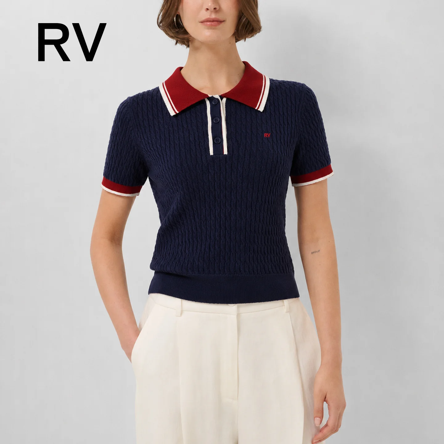 RV Sweater Tee Minimalist Fashion Women's Knit Polo Shirt Short Sleeve Vintage Preppy Style Collared Top Casual Summer