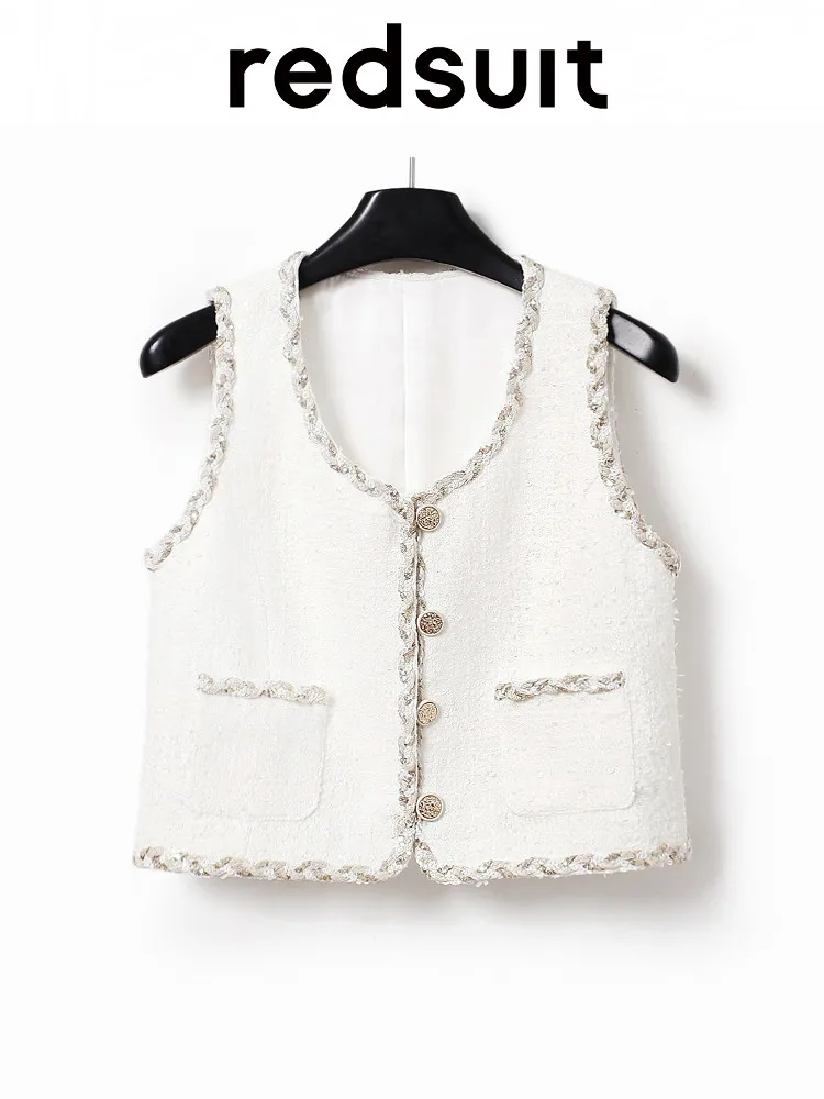 New Elegant white gold vest exquisite sleeveless round neck top Custom size