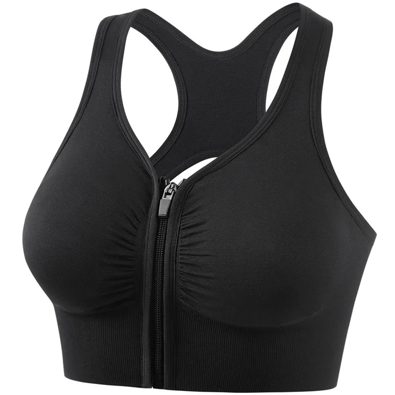 Soutien-gorge de sport 1 pièce grande taille, soutien-gorge de Fitness antichoc avec fermeture éclair sur le devant pour femmes