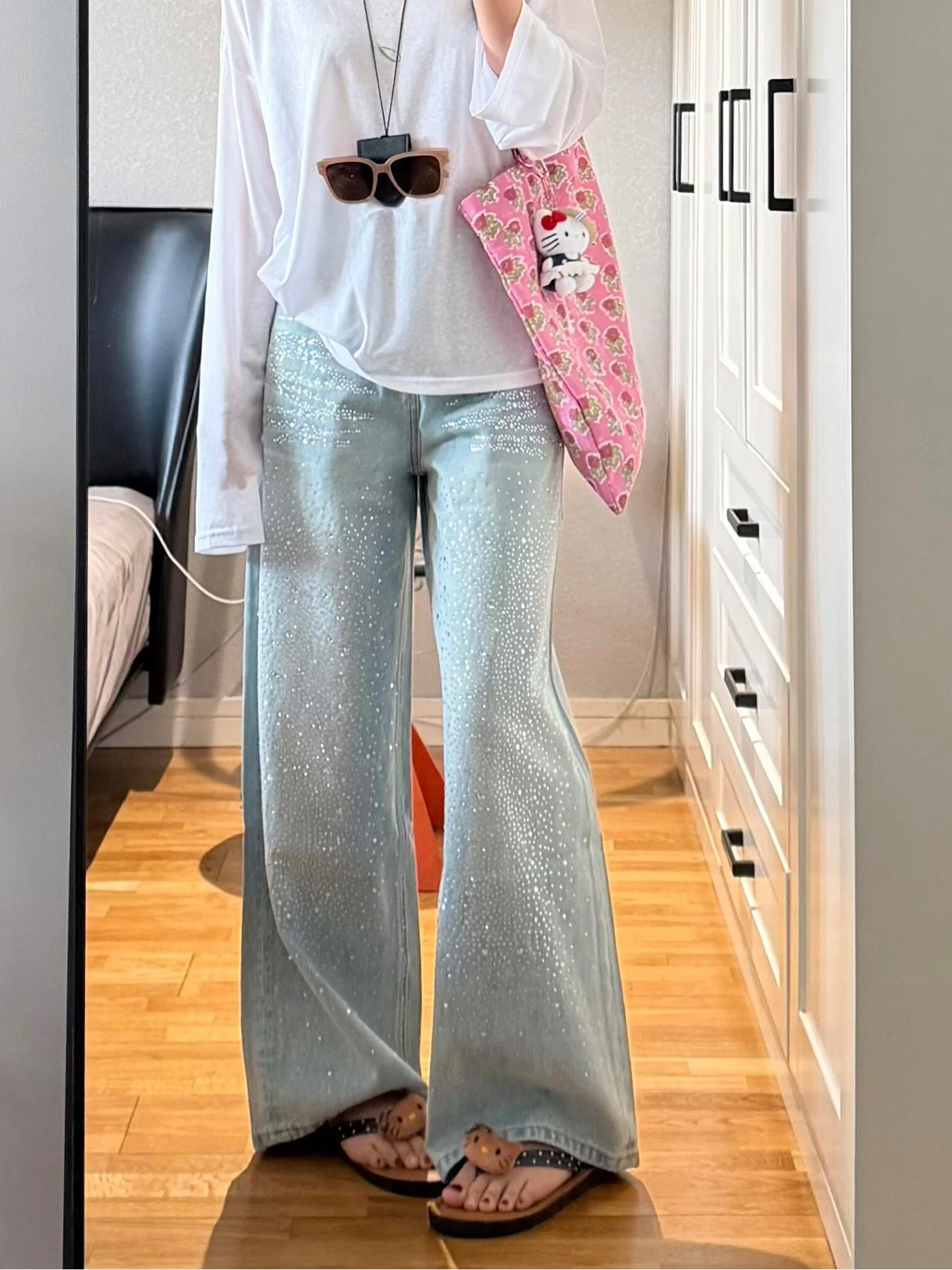

High Waist Straight Leg Denim Jeans Women's American Style Summer New Lazy Fashion Star Wide Leg Pants Casual Wear