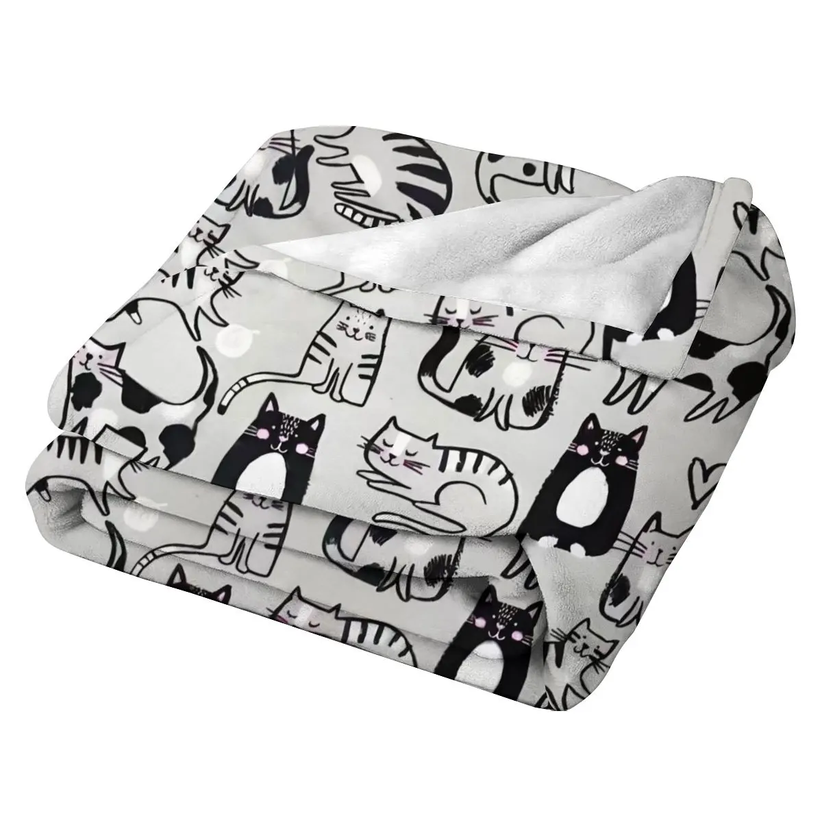 Cross-Border E-commerce Title: Flannel Cat Blanket for Foreign Trade, Hand-Painted Black and White Cute Cat Print, Soft, Skin-Fr