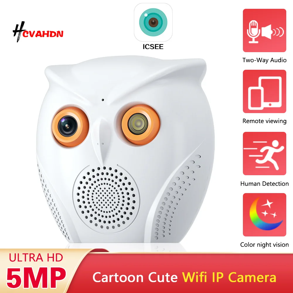 ICSee WiFi Camera Indoor 5MP HD Video Surveillance IP Camera Wireless CCTV Night Vision Smart Home Wi-Fi Baby Monitor Owl Shape