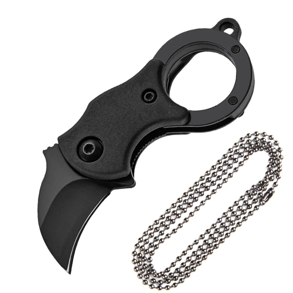 Mini Keychain Pocket Knife Stainless Steel Camping Small Portable Peeler Fixed Blade EDC Tool with Chain