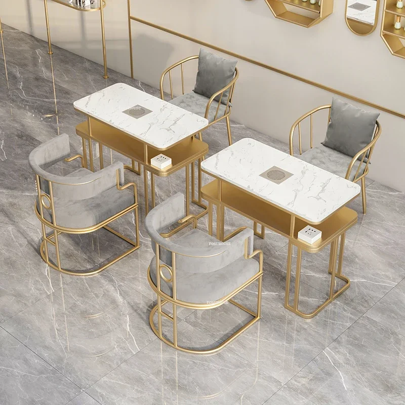 & Modern Iron Professional Manicure Table for Beauty Luxury Salon Furniture Nail Tables Multi-functional Marble Desktop Nail Tab
