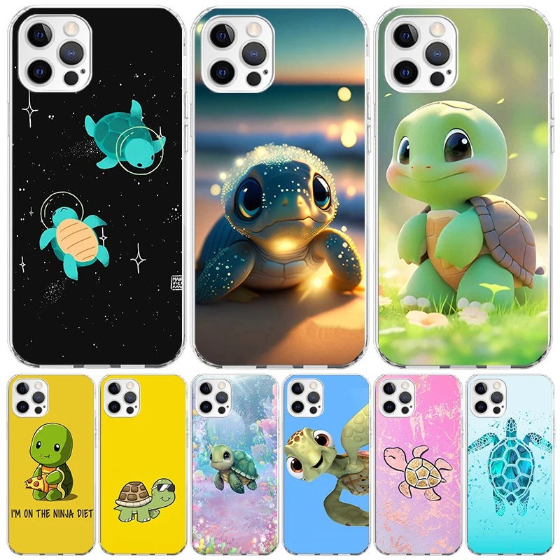 Cartoon Sea Turtle Tortoise Phone Case For Apple Iphone 11 12 13 Mini 14 15 16 Pro Max 7 Plus X XS XR SE Art Customized Coque Ca