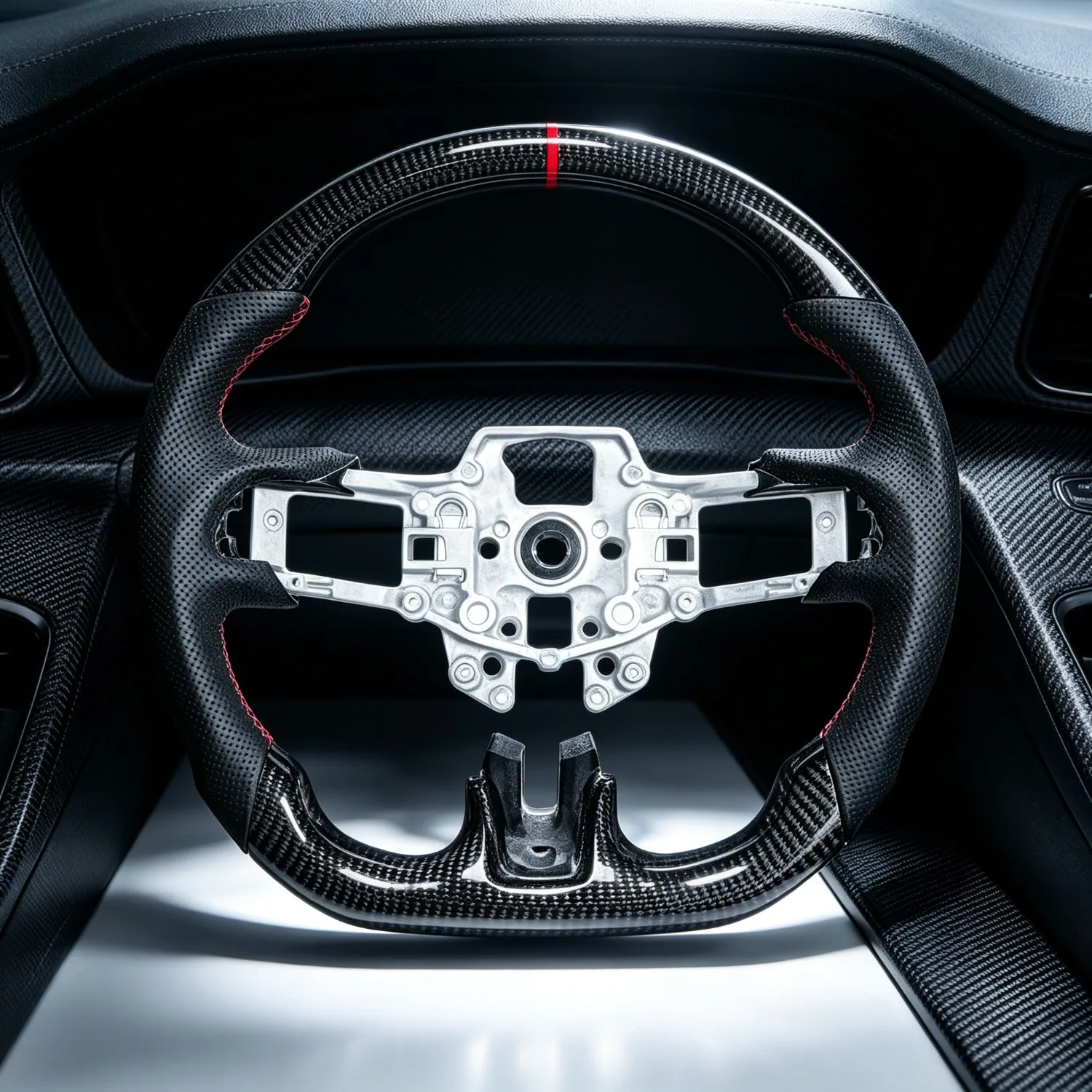Fit For Ford Mustang 2015-2017 Real Carbon Fiber Perforated Leather Steering Wheel Sport Grip Edition Racing Steering Wheel