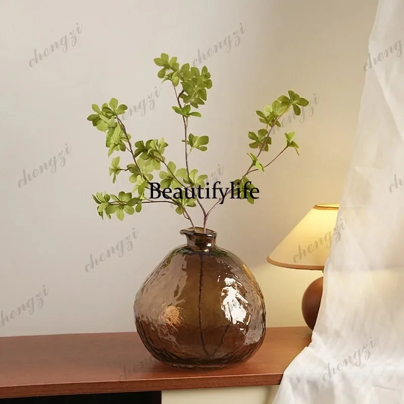Q181 New listing glass, simple style horse drunk wood porch ornament living room decoration hydroponic flower insert