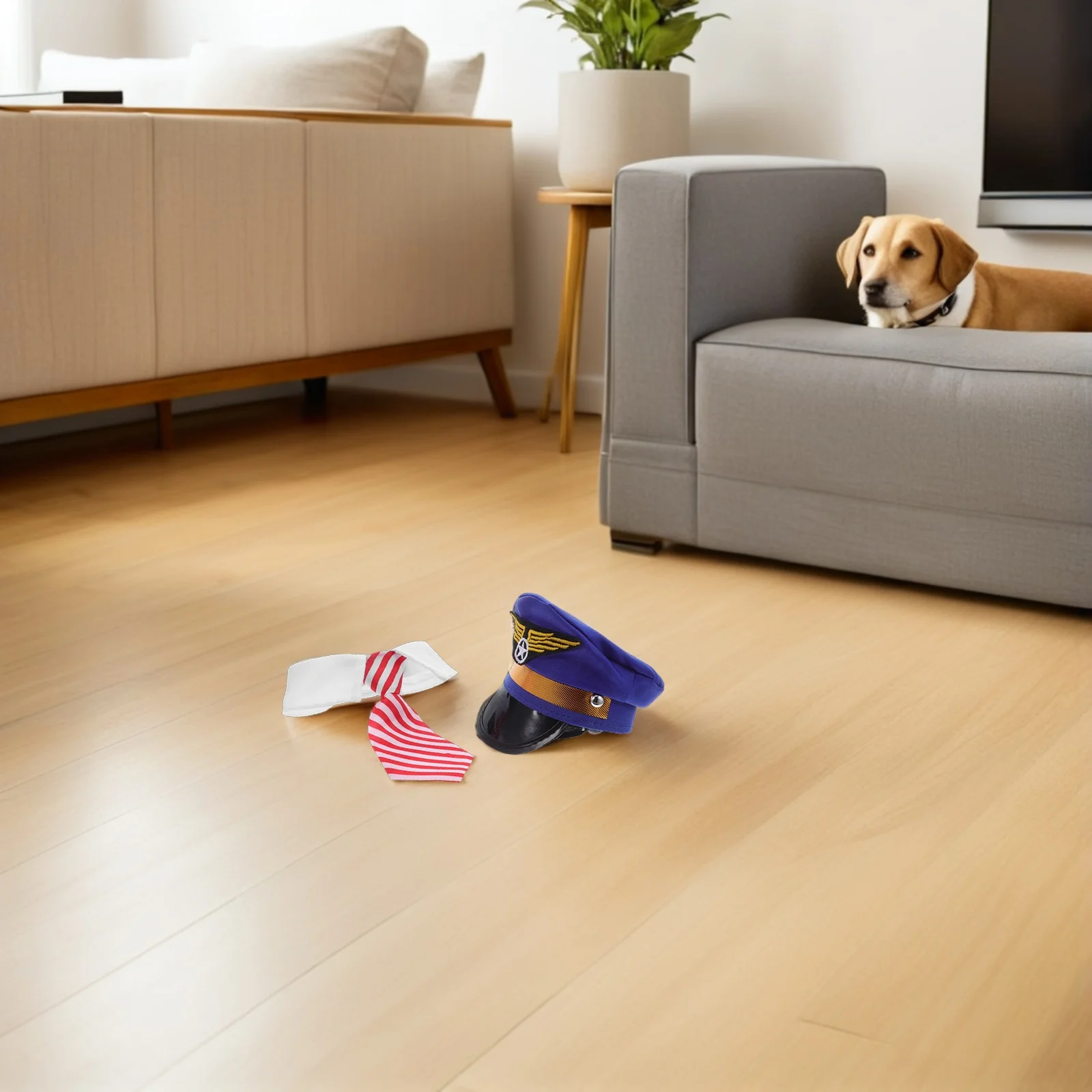 مجموعة واحدة من قبعة مطرزة للكلاب والقطط زي كابتن الحيوانات الأليفة مع ربطة عنق لحفلات عيد الميلاد - إكسسوارات الطيار، الحيوانات الأليفة #2