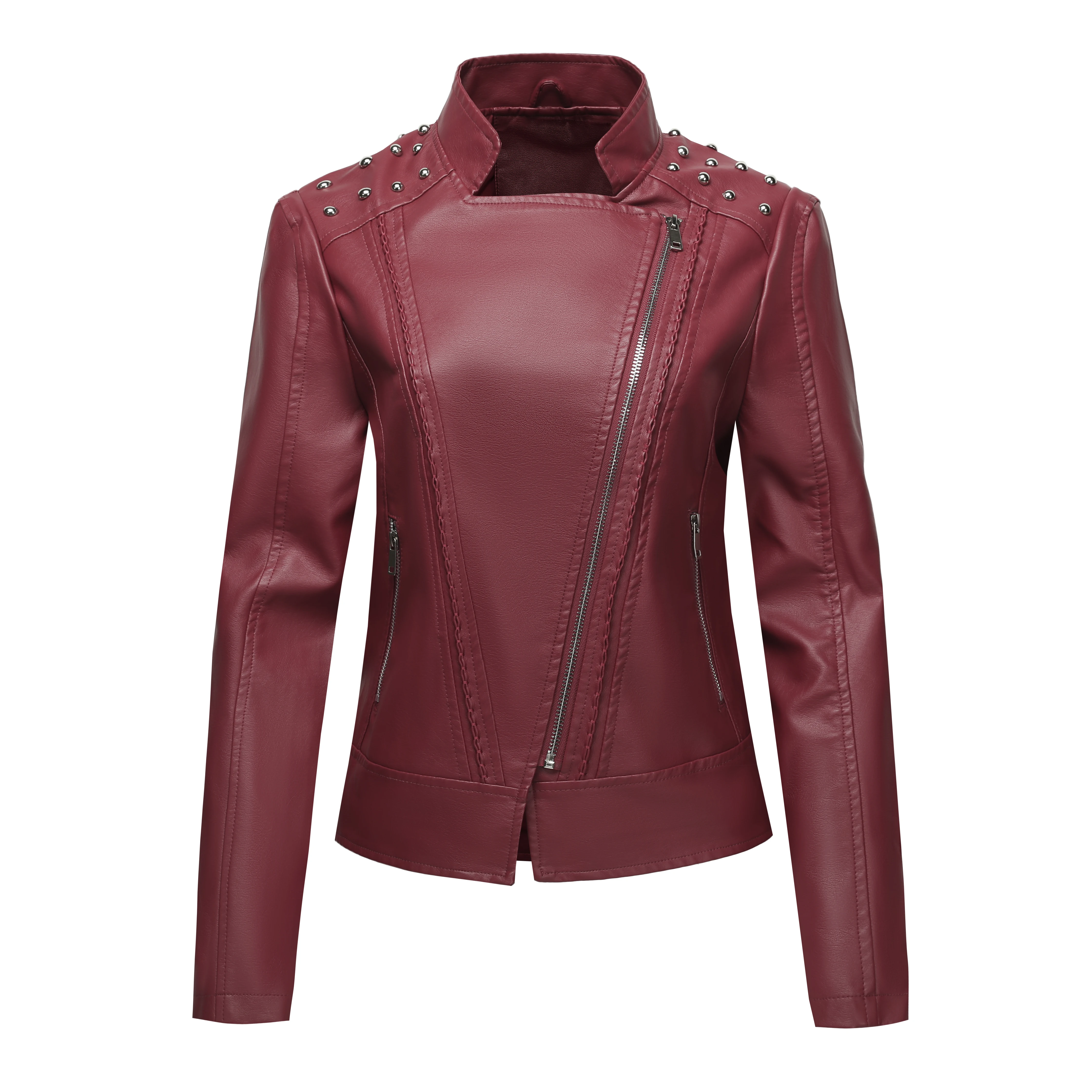 여성용 PU 가죽 재킷, 지퍼업 리벳 디자인 패션 탑, - Leather Work Jacket Women'S 리뷰 및 가격