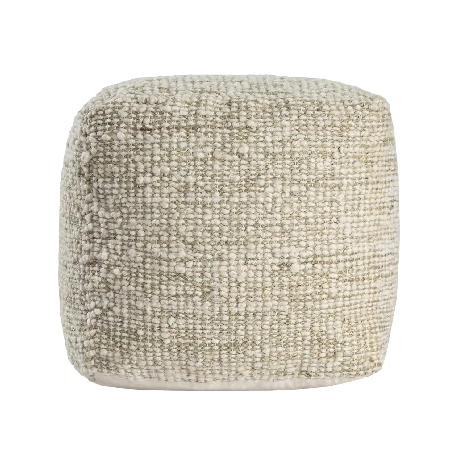 #Ivory/Green Striped Wool Blend Ottoman Pouf | Handmade Square Foot Rest, Small Ottoman Foot Stool for Living Room,, Customized