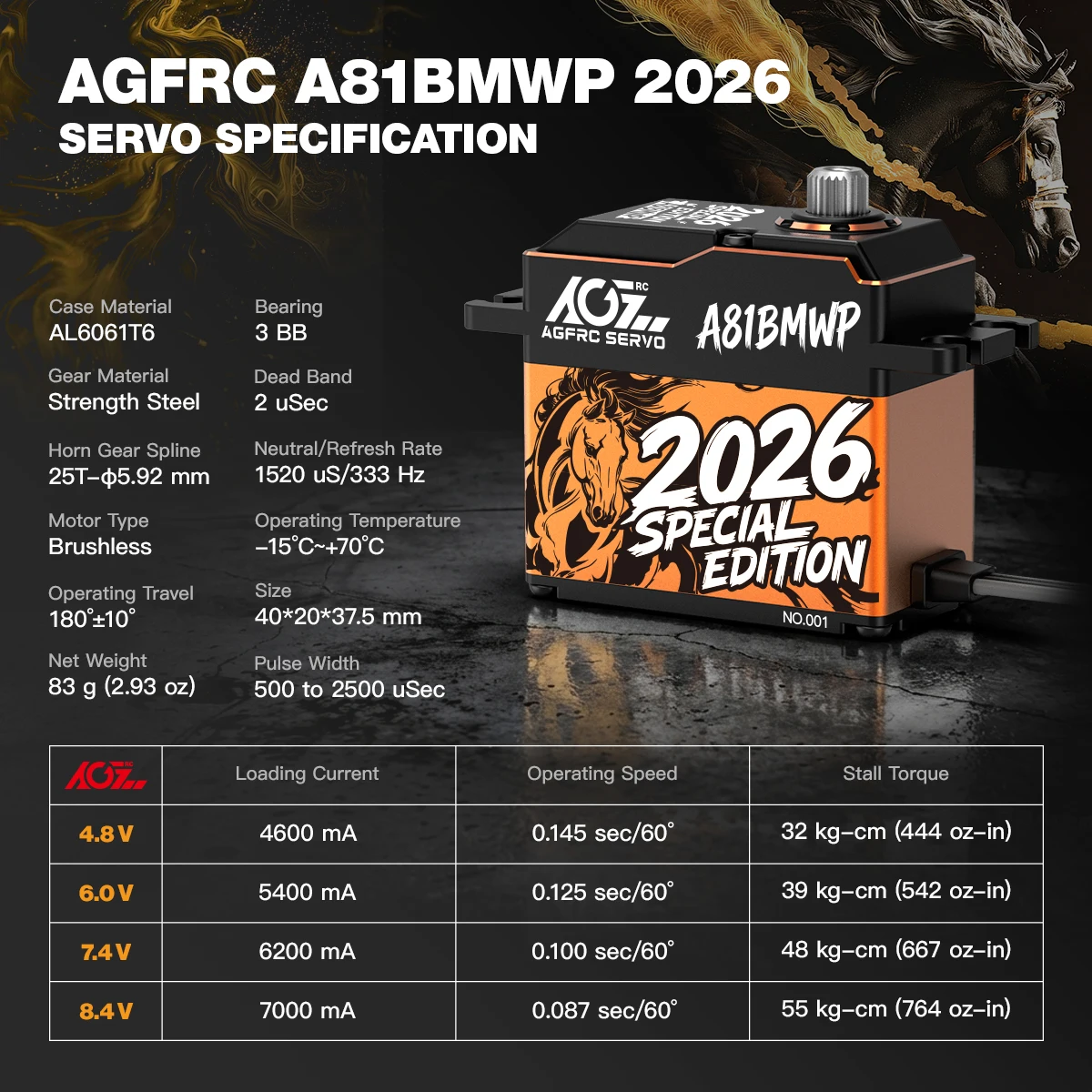 AGFRC A81BMWP 55KG 2026 Special Edition Waterproof RC Servo Motor High Torque  Full Metal Gears