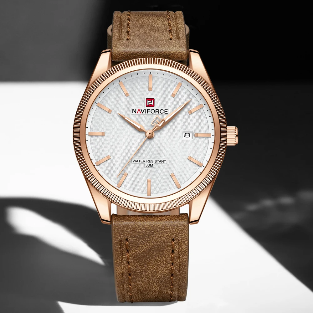NAVIFORCE Fashion Luxury Brand - Leather Watch Band Men 评论和价格