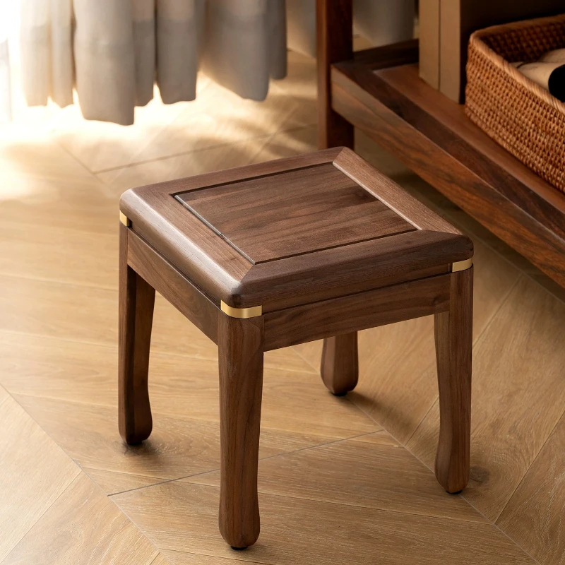 Black Walnut Solid Wood Square Stool Vintage Chinese Low Bench Living Room Tea Table Seat Entrance