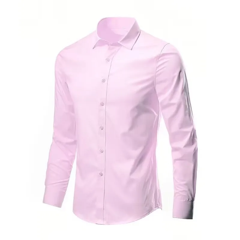 W10-Chemise artificiel astique à Manches sulfAnti-froissement, Sans Poche, Doux, Slim et Lisse, Mode Printemps Automne