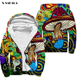 Colorful Mushroom Fungus 3D Print Men Warm Thick Fleece Zipper Hoodie Jacket Windproof Pullover Coat Hooded Outwear 1