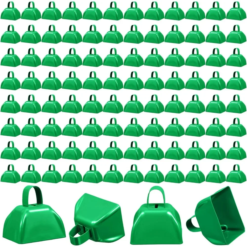 

100 Pieces Metal Cowbell with Handle for Sporting Events Small Cow Bell Loud Bells Noise Makers Call Bells.