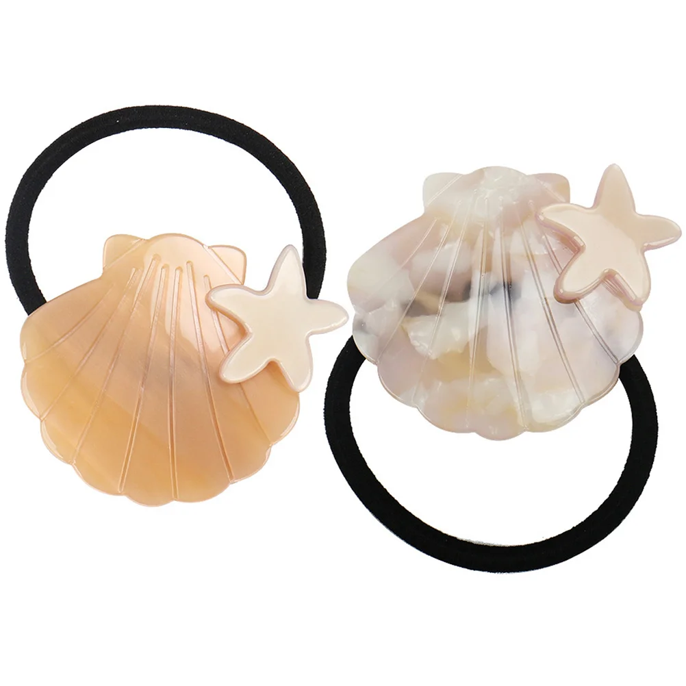 

2Pcs Shell Tie Elastic Bands Hair Ties For Women for Girls Women Ponytail Holders Kids Toddler Hair Accessories Fashion