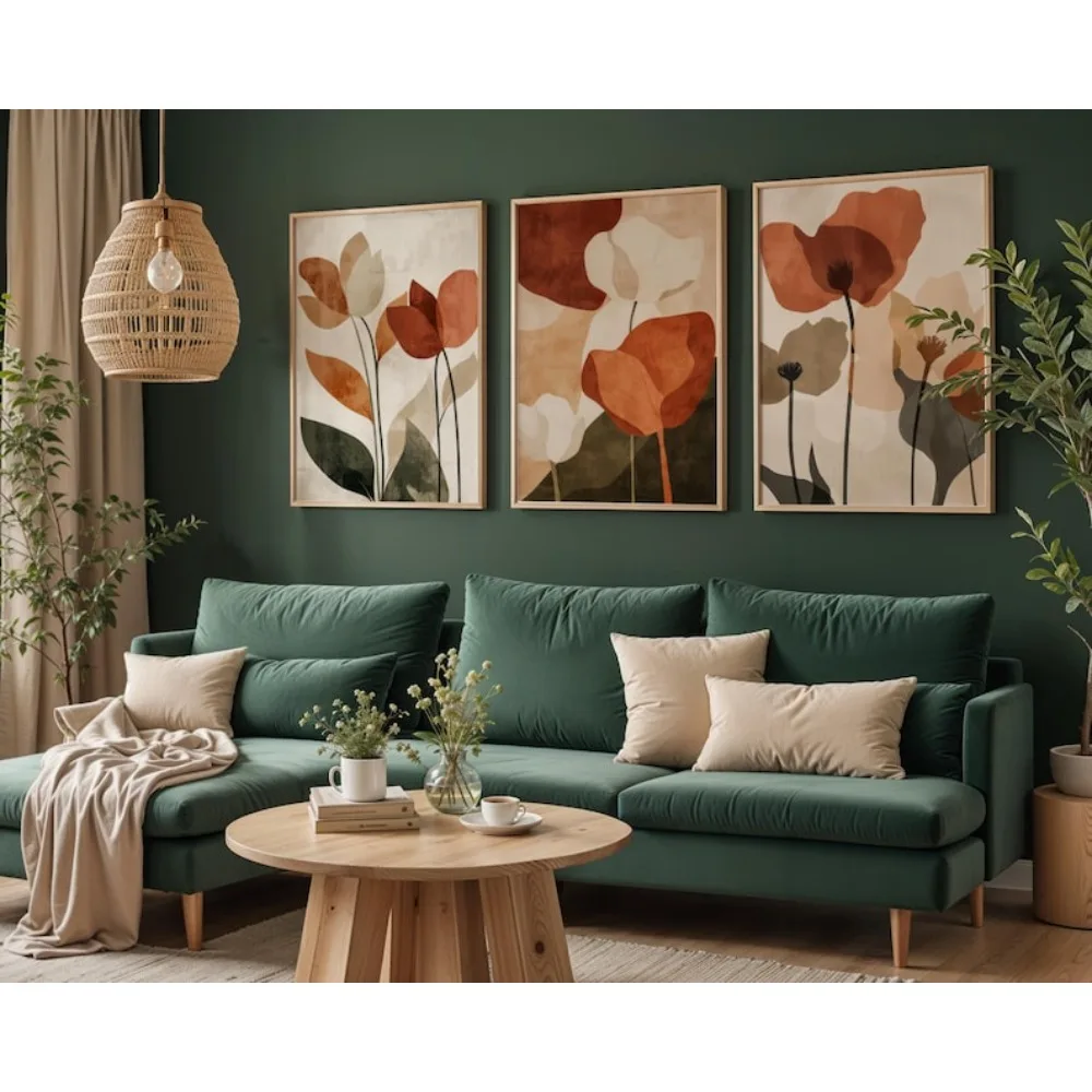 Set of 3 Neutral Floral Print Set: Abstract Botanical Art, Earth Tones, Digital Download