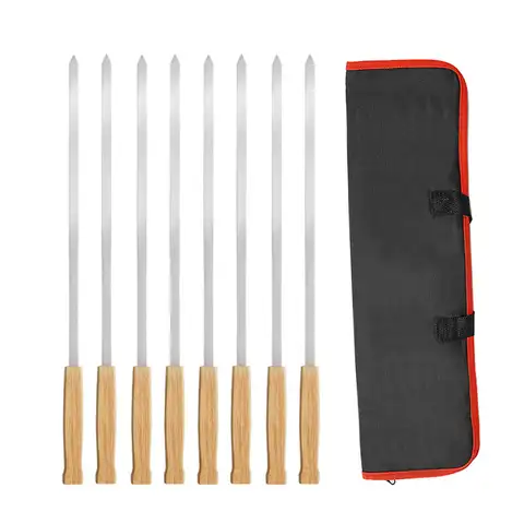 평평한 긴 케밥 꼬치, 재사용 가능한 BBQ 꼬치, 고기 치킨 BBQ, 8x