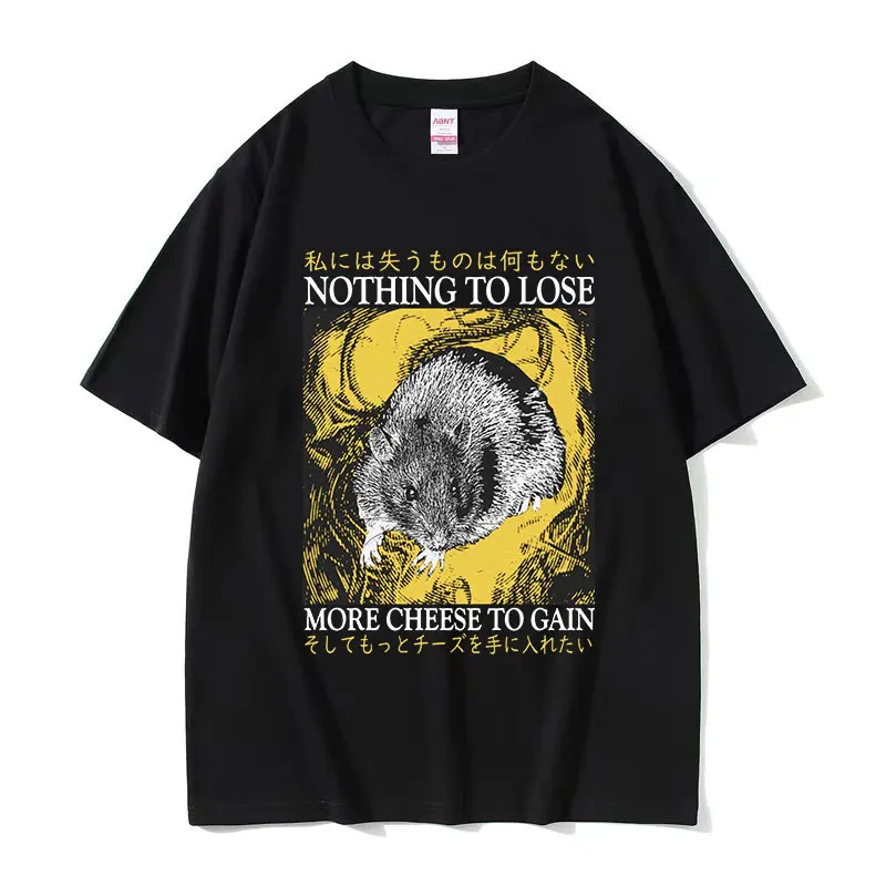 Japanese Nothing To Lose Rat Funny Graphic T Shirts Men Fashion Retro Short Sleeve T-shirt Gothic Clothing Oversized Cotton Tees