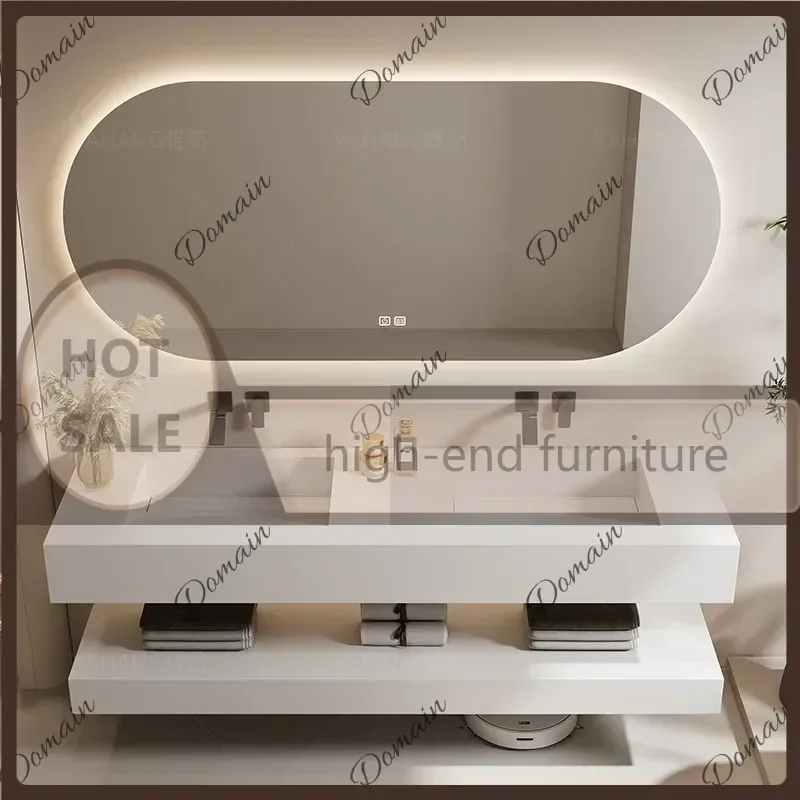 ZpO  With Light Slanted Basin Bathroom Vanity Set With Integrated Stone Slab Single/Dual Basin Vanity Luxury Bathroom Smart Mi
