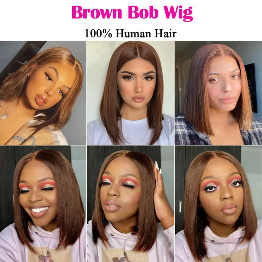 Wear Go Short Bob Wig Chocolate Brown Lace Front Wigs Bone Straight Bob Wig ISEE Hair Glueless PrePlucked Human Wigs Ready To Go