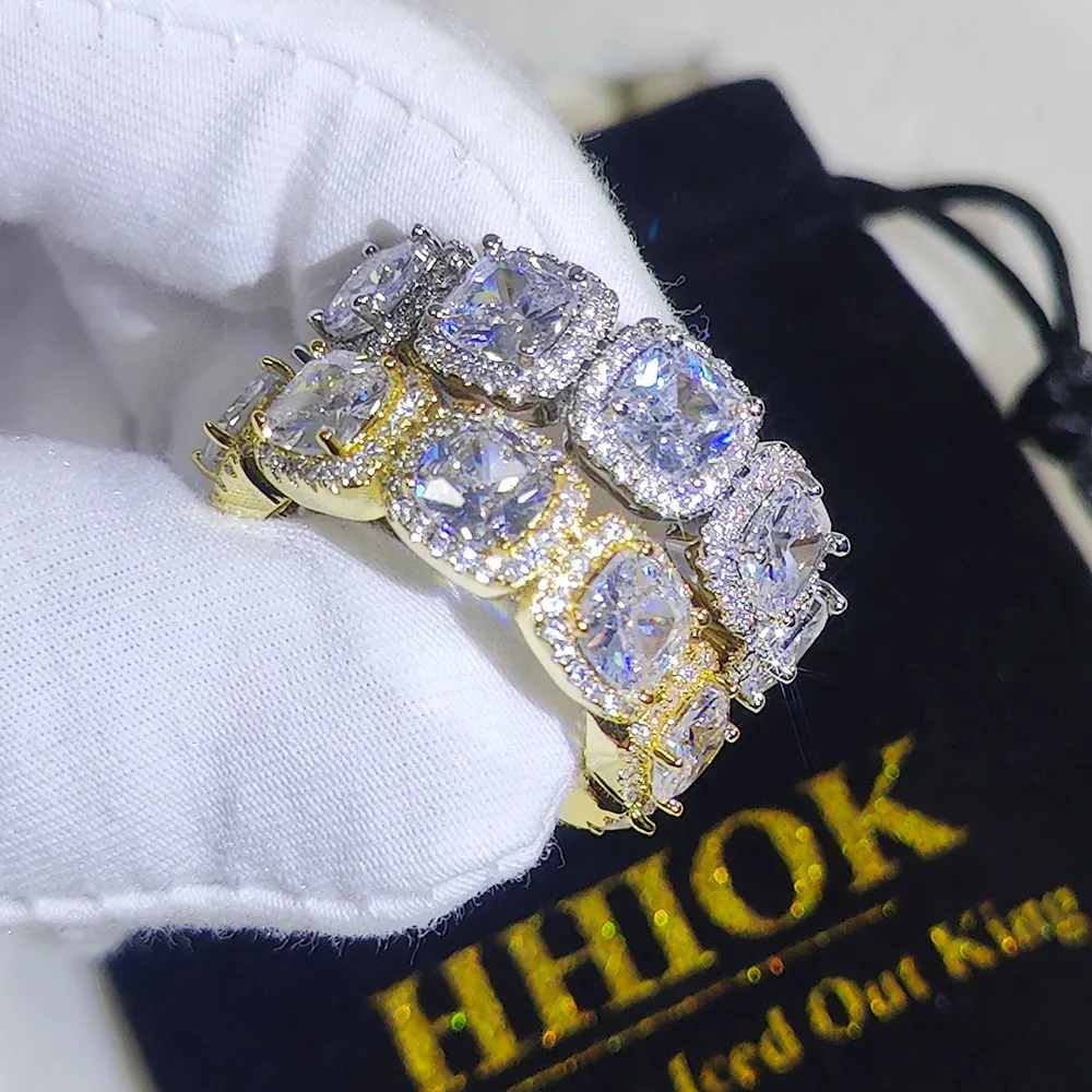 Hip Hop Jewelry Iced Out Cluster Cubic Zirconia Band tennis Ring Wedding Promise Cuban Link Rings