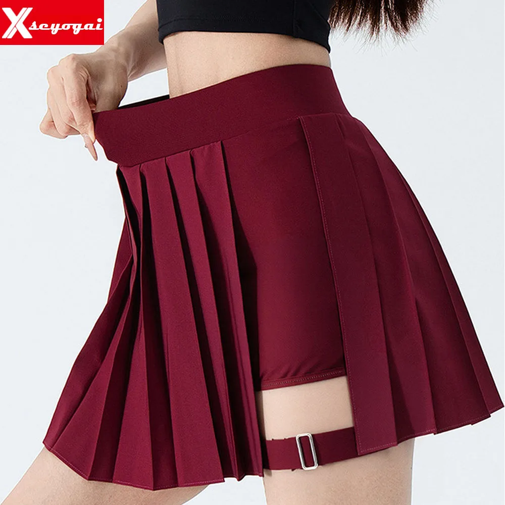 Women's High Waisted Pleated Sports Tennis Skirt Running Speed Drying Skirt Anti Glare Yoga Skirt Fitness Breathable Short Skirt