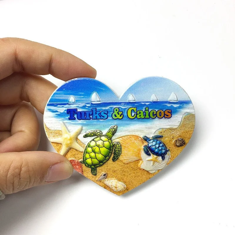 

Turks and Caicos Islands Creative Heart-Shaped Beach Scenery Magnetic Fridge Magnet Travel Souvenir Gift