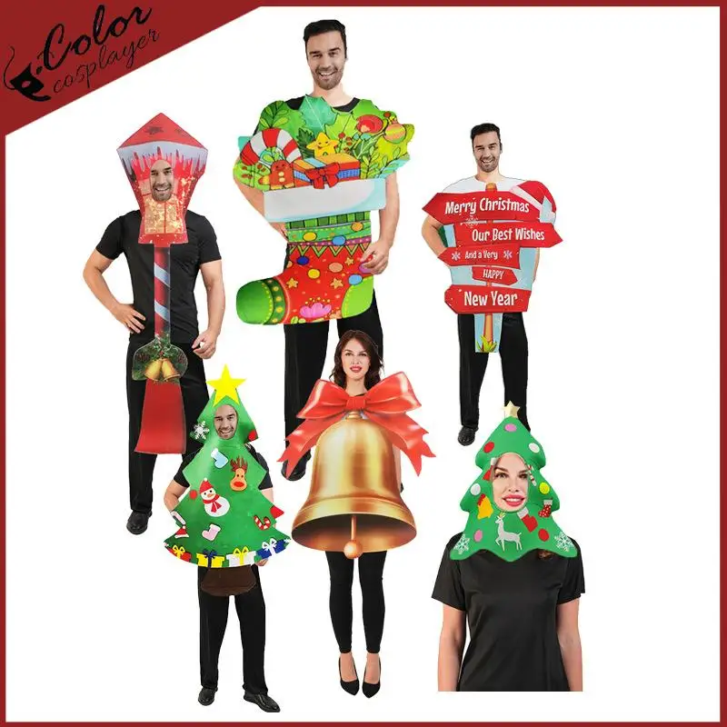 

Christmas Cosplay Costume Green Xmas Outfit Funny Party Top New Year Couple Family Gown Eve Carnival Wear Red Apple Tops