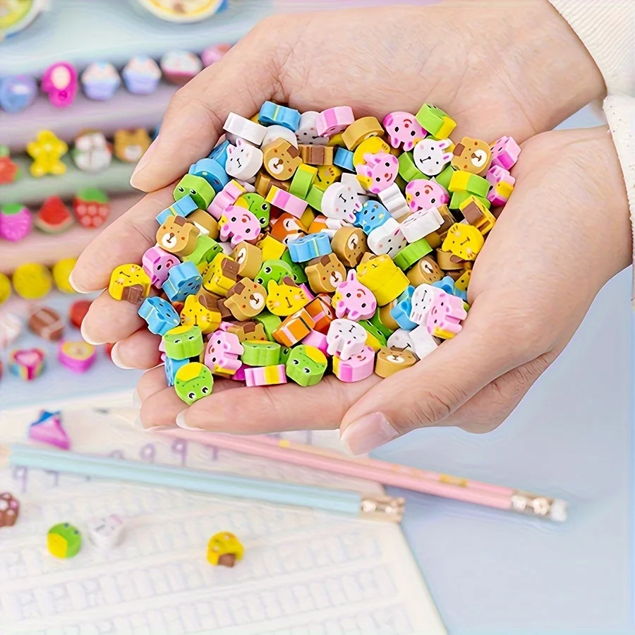 50 stücke 1 cm Bleistift Gummis Kreative Obst Tiere Muster Radiergummi Set für Studenten Korrektur Werkzeuge Büro Schreibwaren ZSY