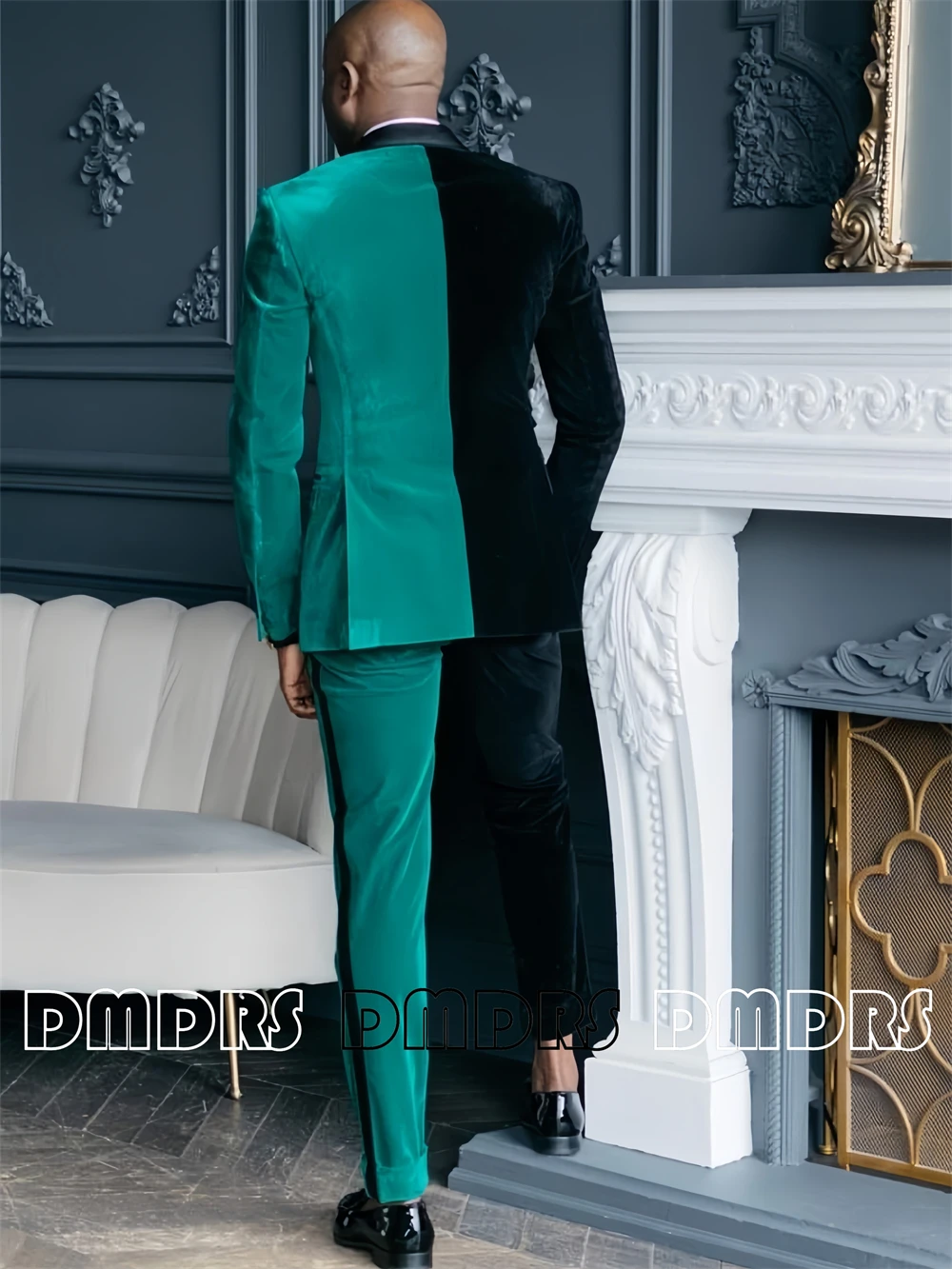Comform Velvet Suit for Men, Two Pieves Men's Suit, Double Breasted Contrast Color Jacket with Pants, Tailored Groomsman Suit