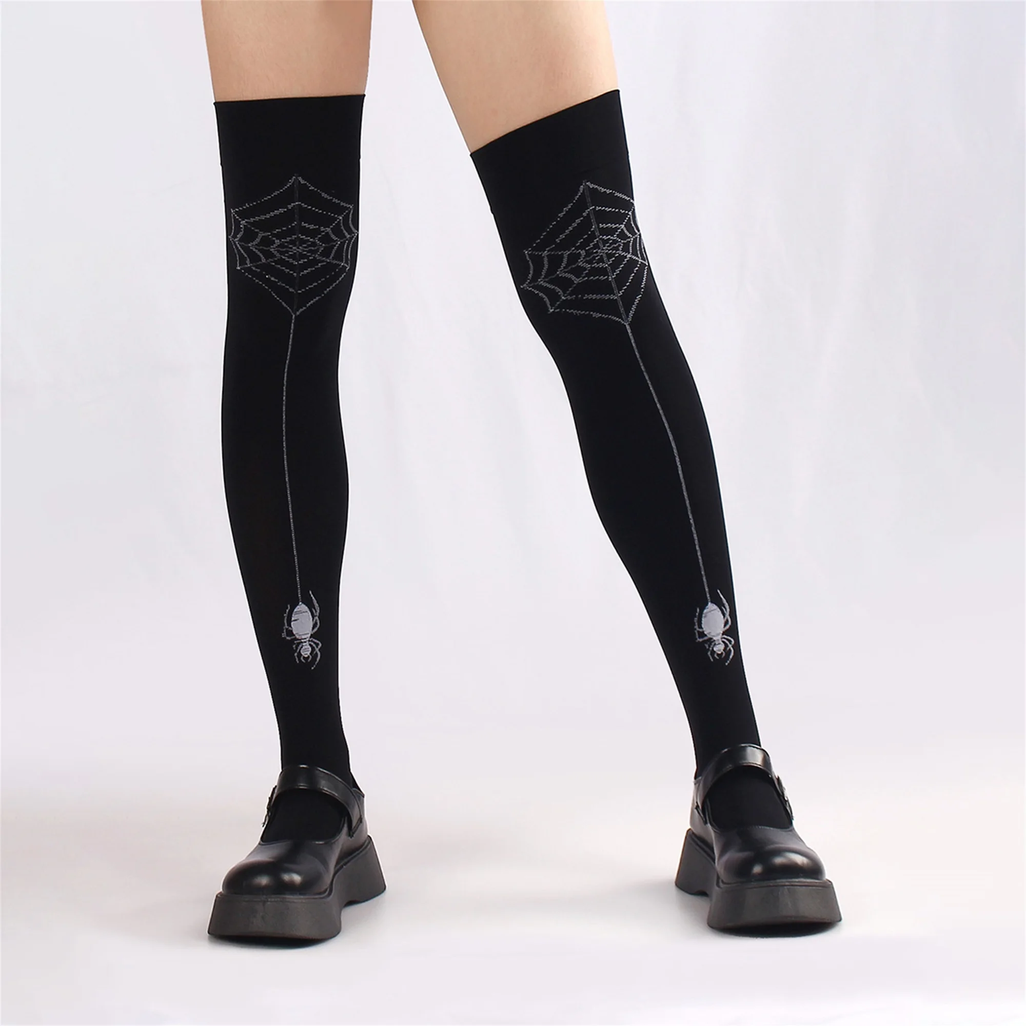 

Women Halloween Stockings Black Cat Print Thigh-high Stockings Compression Socks for Cosplay Party and Trick-or-Treating