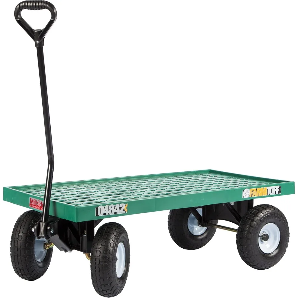 

Durable Plastic Mesh Deck Garden Wagon Utility Cart with Pneumatic Tires for Outdoor Hauling, Green, 20" x 40"