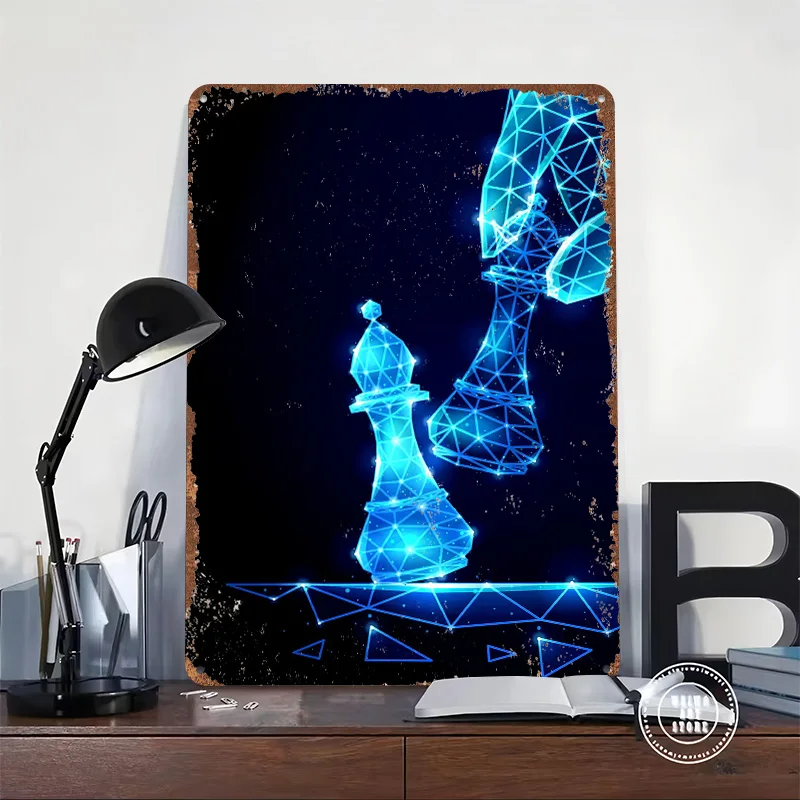 Chess Poster Customized Wall Art Vintage Metal Signs Retro Tin Plaque for Man Cave Modern Home Decoration Luxury Office Decor