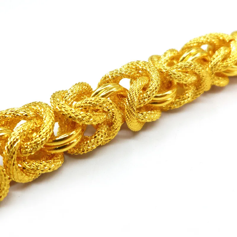 Elegant Classic Men's 9999 24K Real Gold Thick Gold Pure Gold Men's Cloth Pattern Double Dragon Head Bracelet Jewelry