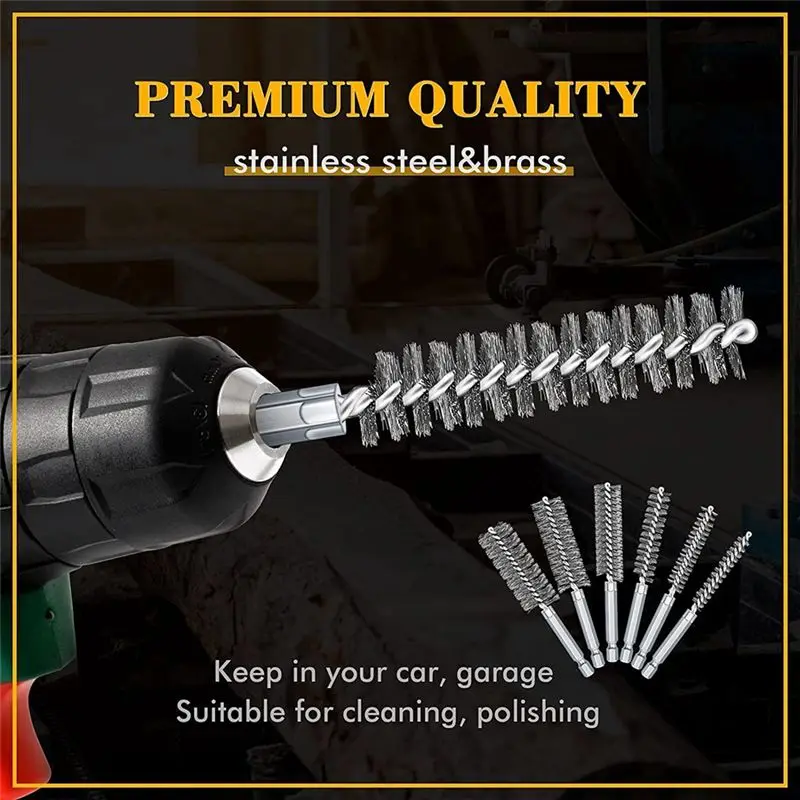 【Clearance Sale】17Pcs Wire Brush Set, Wire Bore Brush for Drill Impact Driver in 14 Sizes with Industrial Wire Brushes